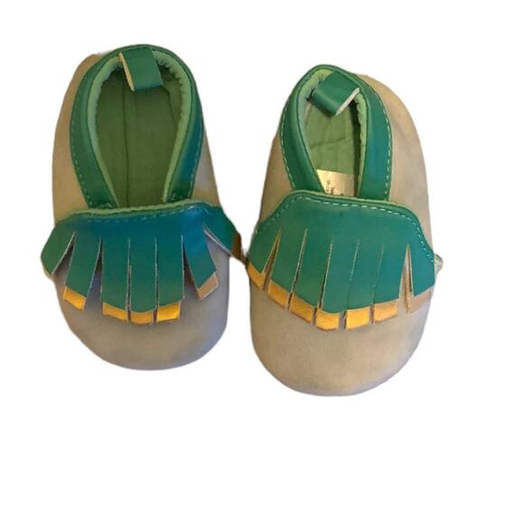 Cloud Island Baby Moccasins Turquoise Gold Size 3-6 Months - Picture 2 of 3